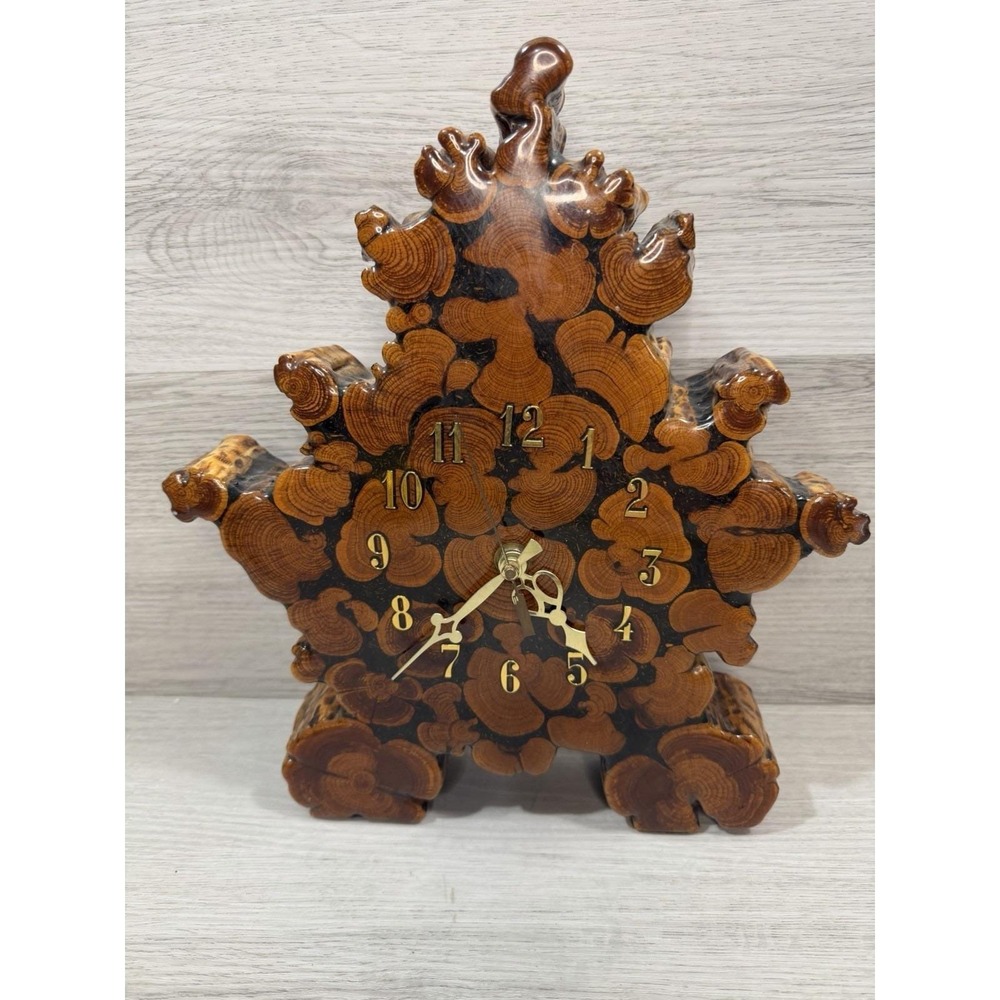 Handmade End Grain Wood Slice Resin Mantel Clock Folk Art Rustic